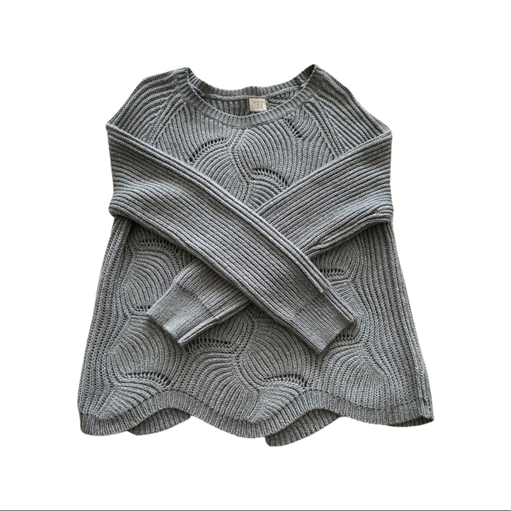 Gray Sweater with Scalloped Hem